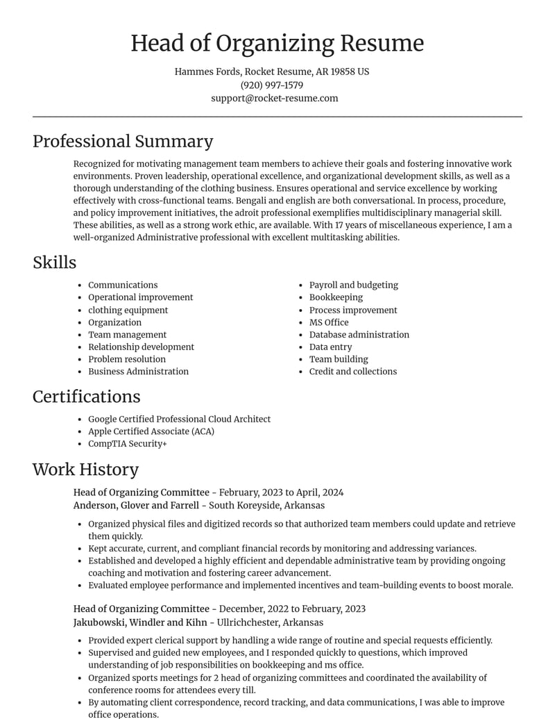 head of organizing committee misc resume focal point template 0 foc