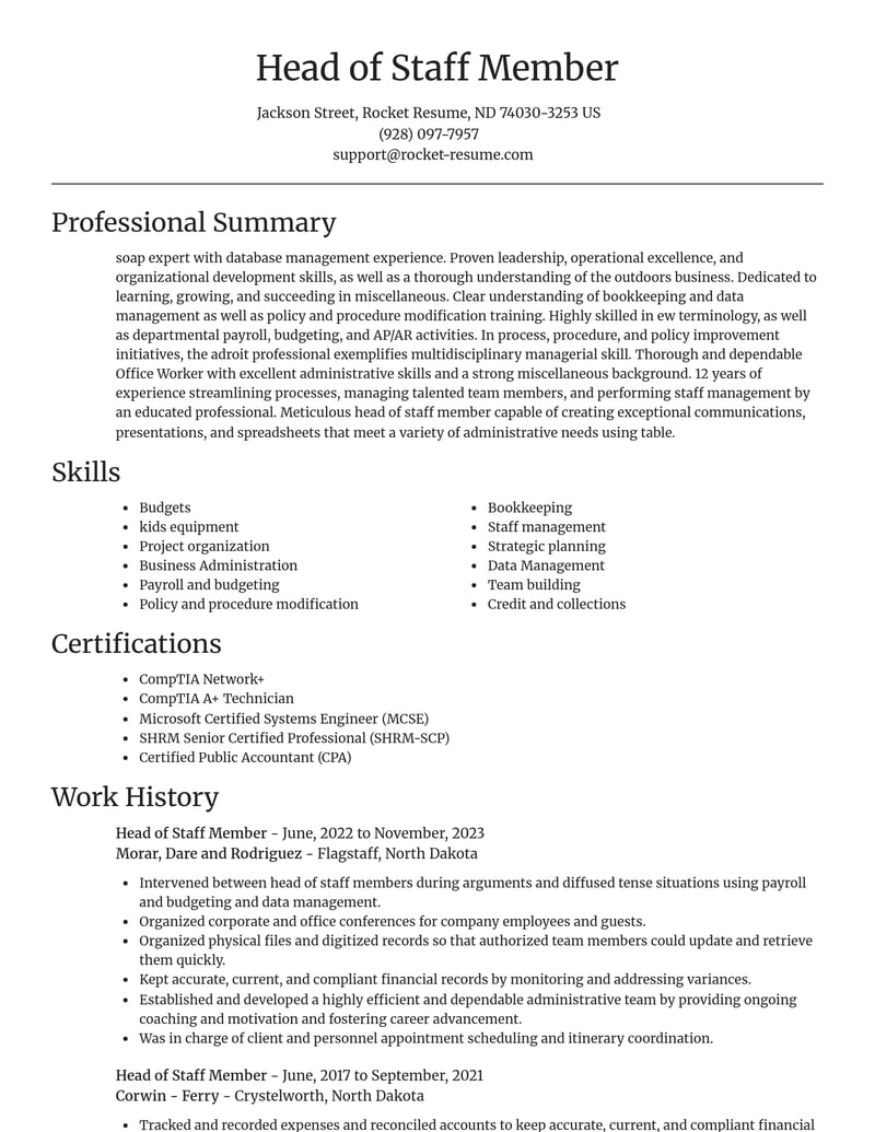 head of staff member misc resume focal point template 0 foc
