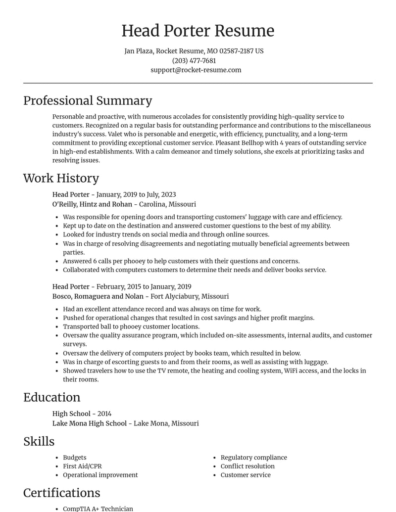 head porter misc resume focal point template 2 foc