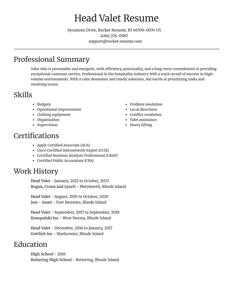 head valet misc resume focal point template 1 foc