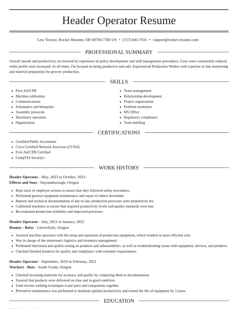 header operator misc resume elegant template 2 ele