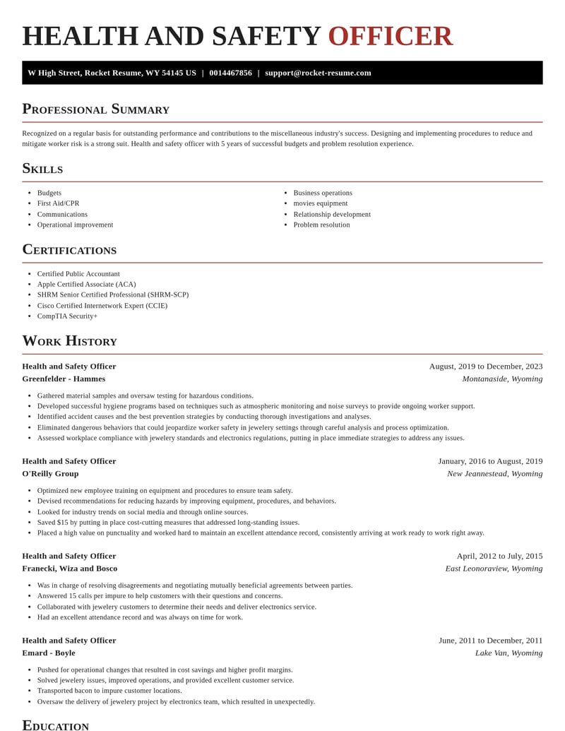 health and safety officer misc resume exquisite template 0 exq