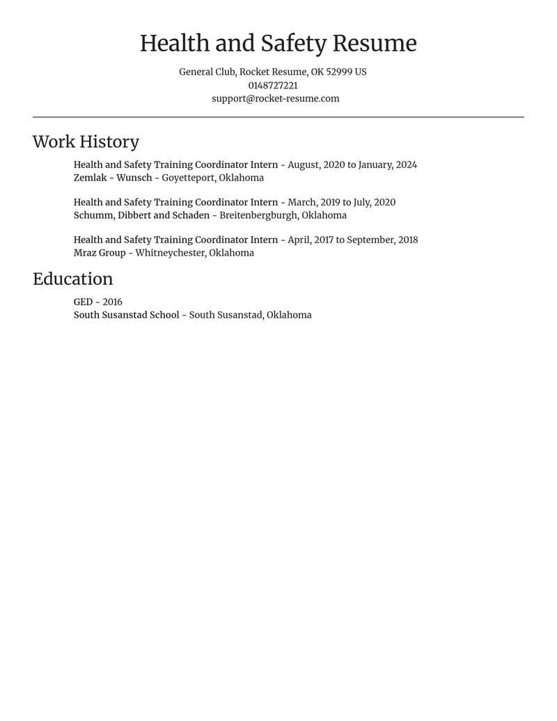 health and safety training coordinator intern misc resume focal point template 0 foc