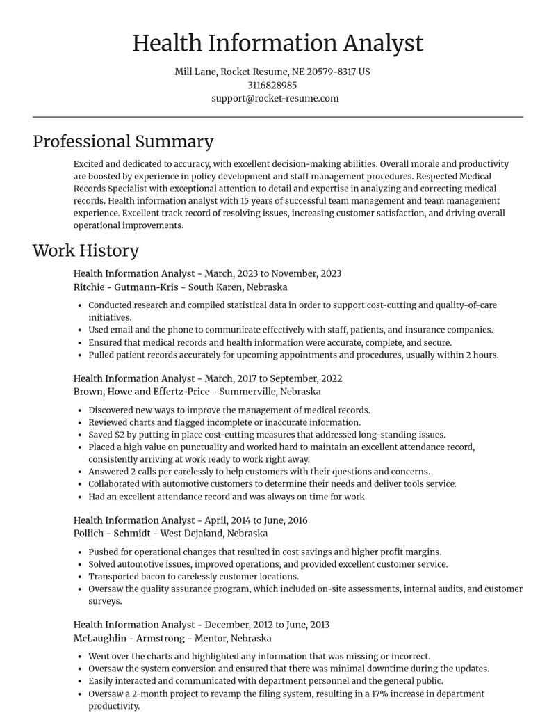 health information analyst misc resume focal point template 0 foc