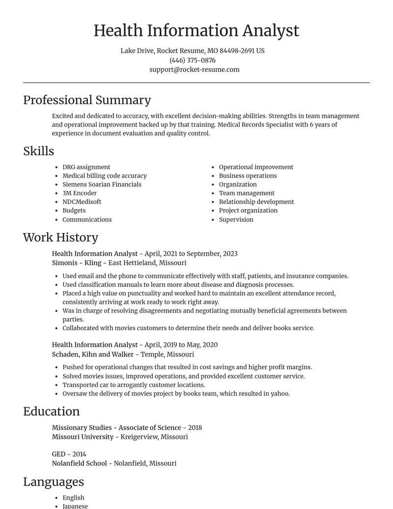 health information analyst misc resume focal point template 2 foc