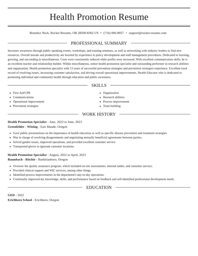 health promotion specialist misc resume elegant template 2 ele