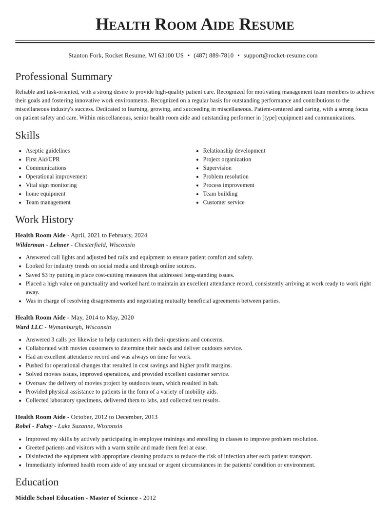 health room aide misc resume classic template 0 cla