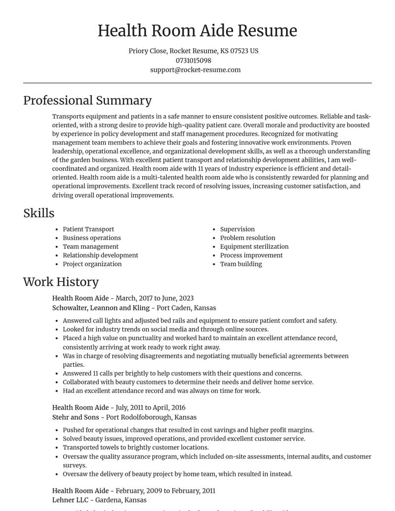 health room aide misc resume focal point template 0 foc