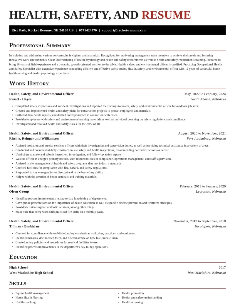 health safety and environmental officer misc resume exquisite template 1 exq