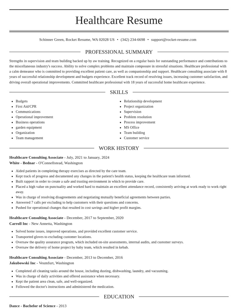 healthcare consulting associate misc resume elegant template 2 ele