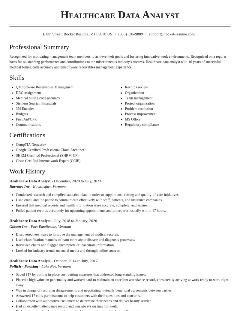 healthcare data analyst misc resume classic template 2 cla