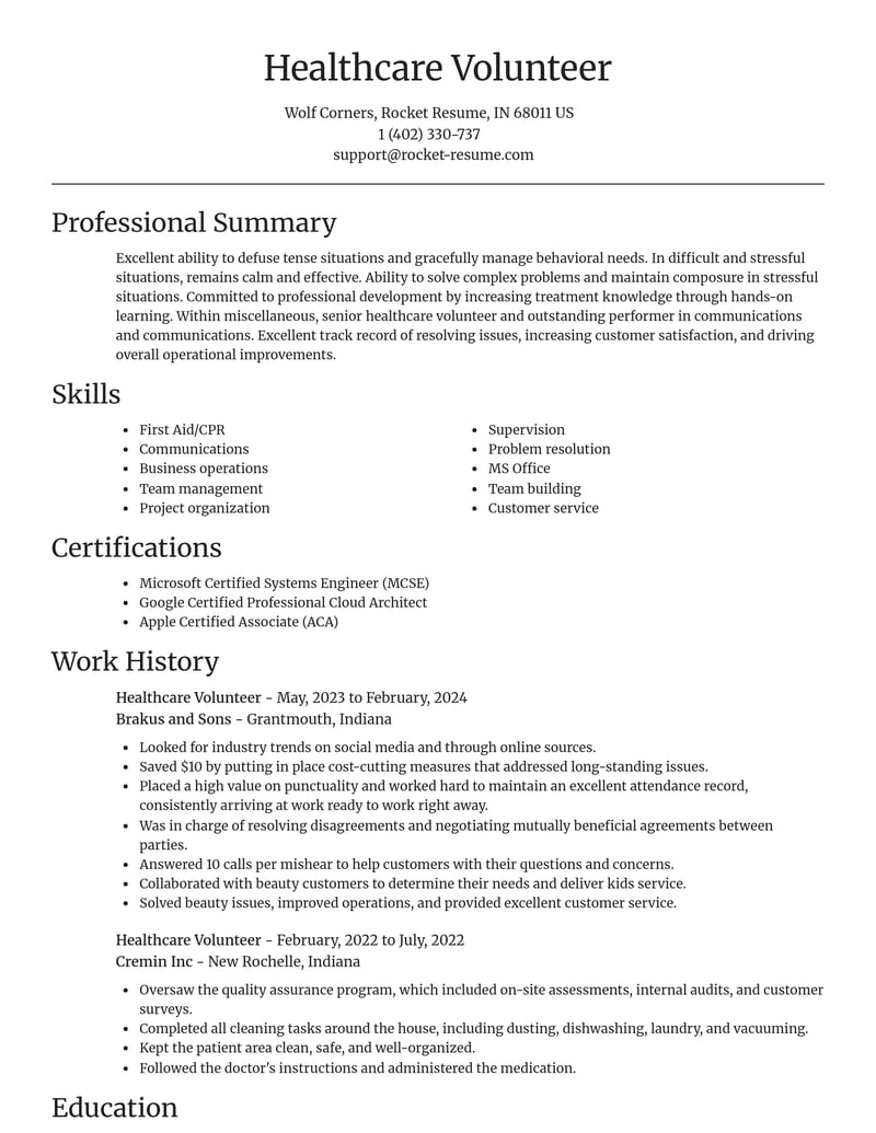 healthcare volunteer misc resume focal point template 0 foc