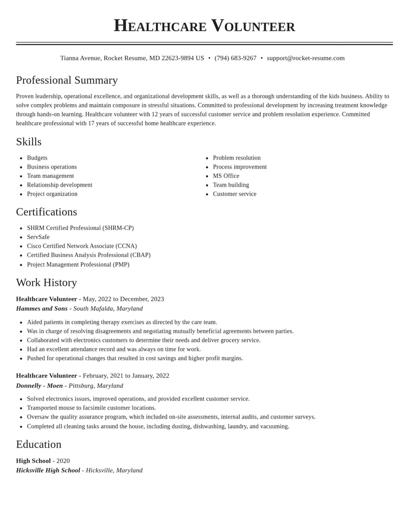healthcare volunteer misc resume classic template 1 cla