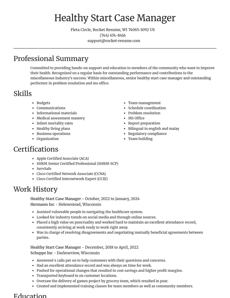 healthy start case manager misc resume focal point template 0 foc