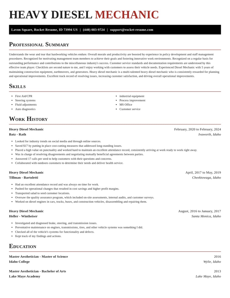 heavy diesel mechanic misc resume exquisite template 2 exq