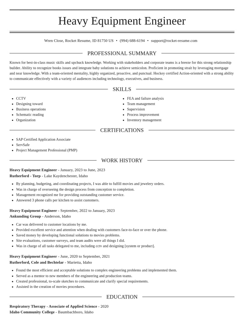 heavy equipment engineer misc resume elegant template 1 ele