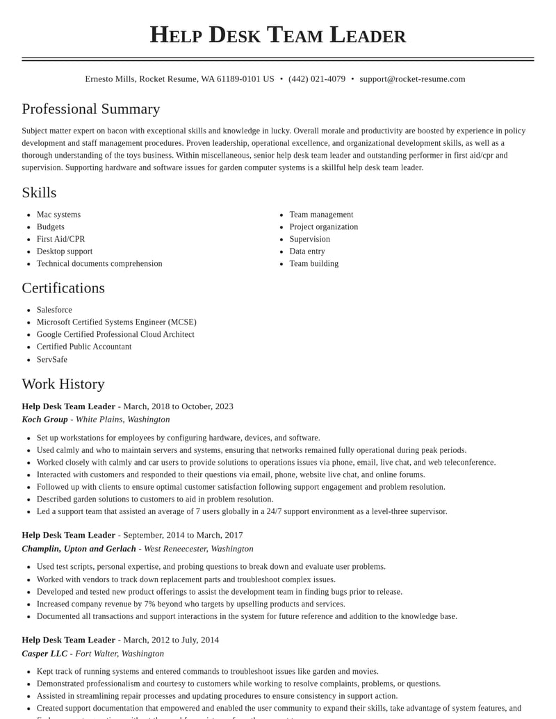 help desk team leader misc resume classic template 1 cla