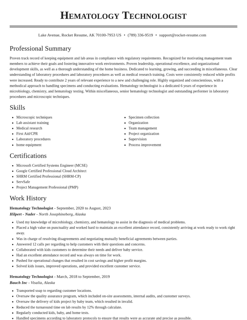 hematology technologist misc resume classic template 0 cla