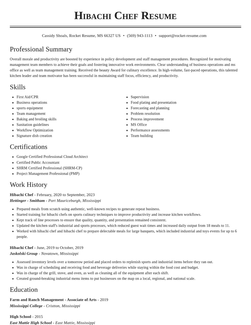 hibachi chef misc resume classic template 1 cla