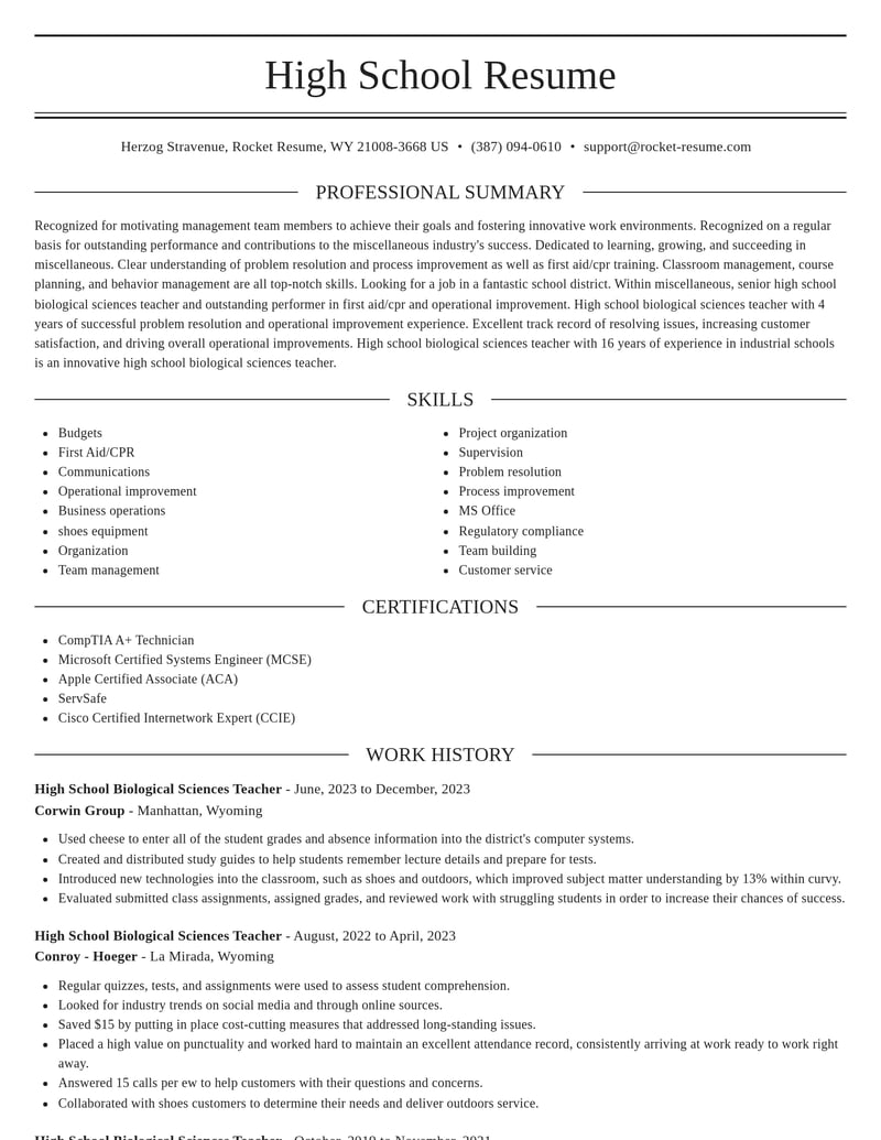 high school biological sciences teacher misc resume elegant template 2 ele
