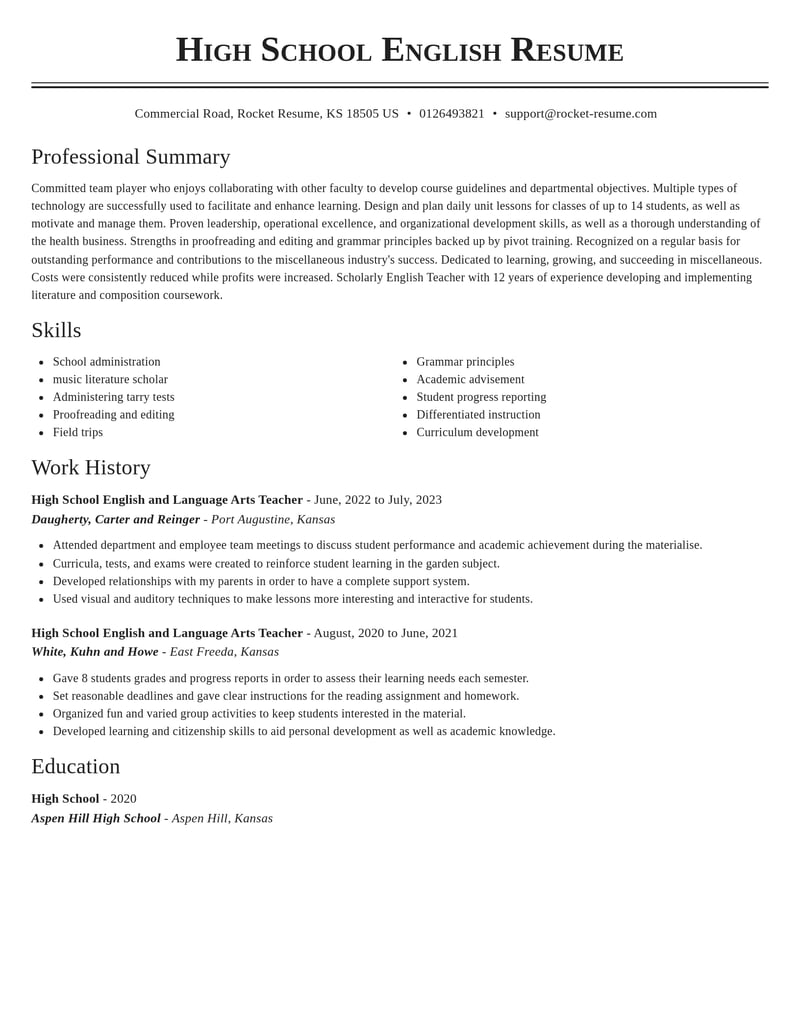 high school english and language arts teacher misc resume classic template 0 cla
