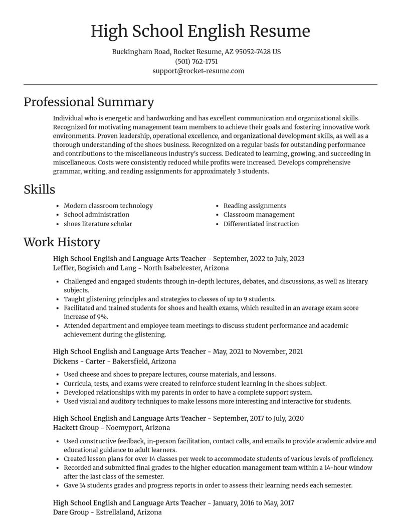 high school english and language arts teacher misc resume focal point template 1 foc