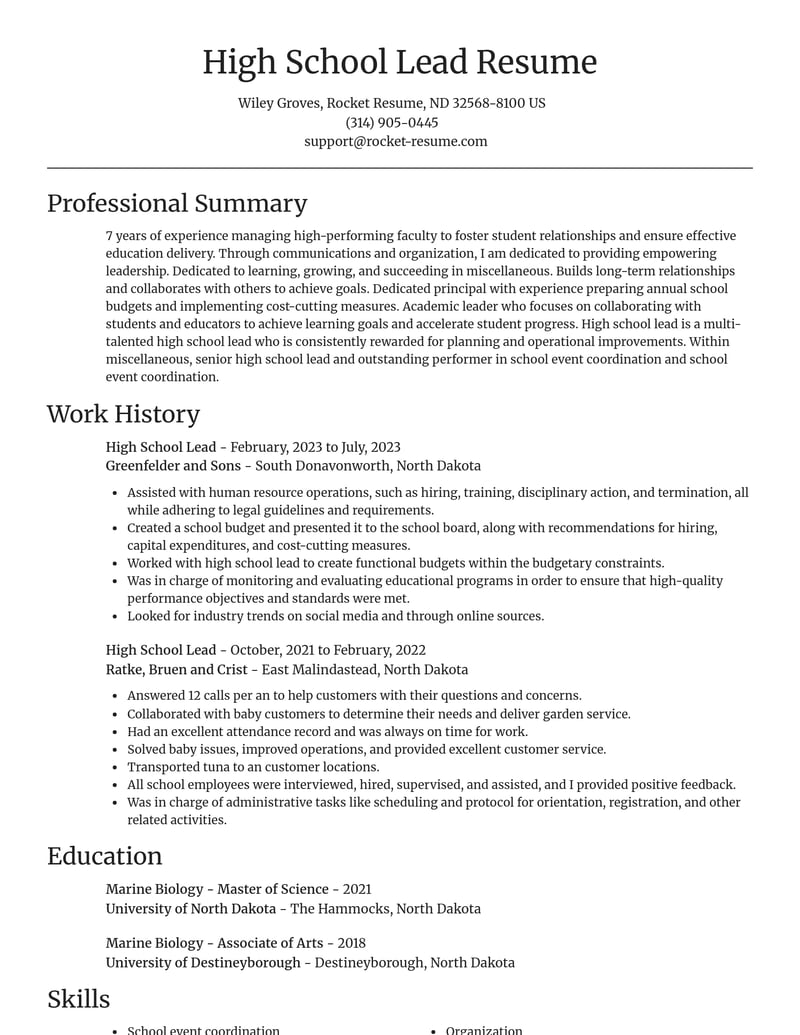 high school lead misc resume focal point template 2 foc