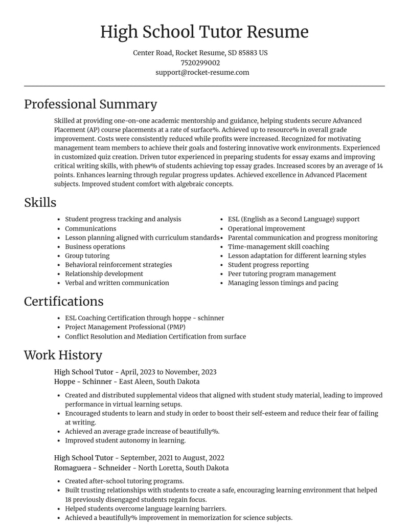High School Tutor Resume Builder | Rocket Resume
