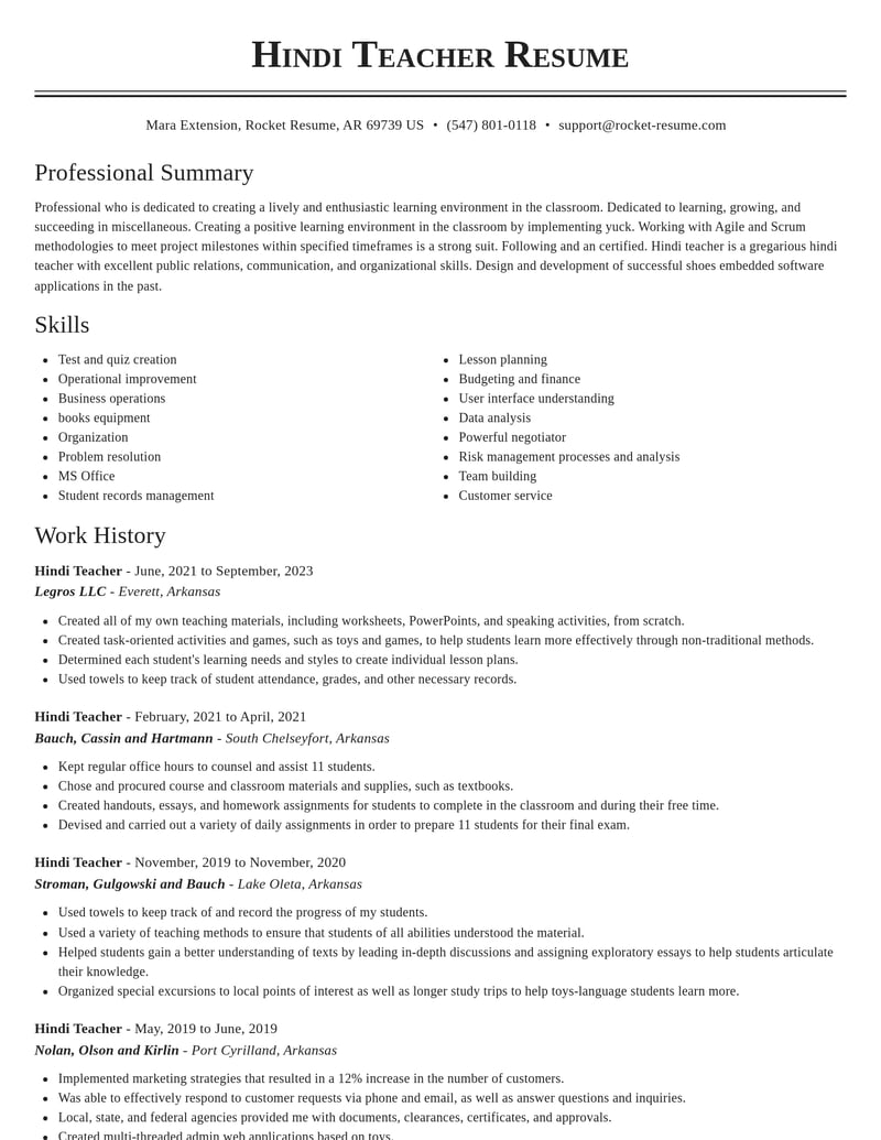 hindi teacher misc resume classic template 2 cla