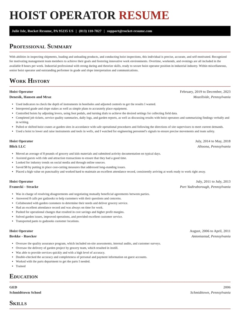 hoist operator misc resume exquisite template 1 exq