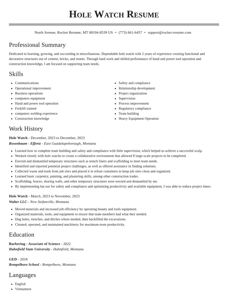 hole watch misc resume classic template 2 cla