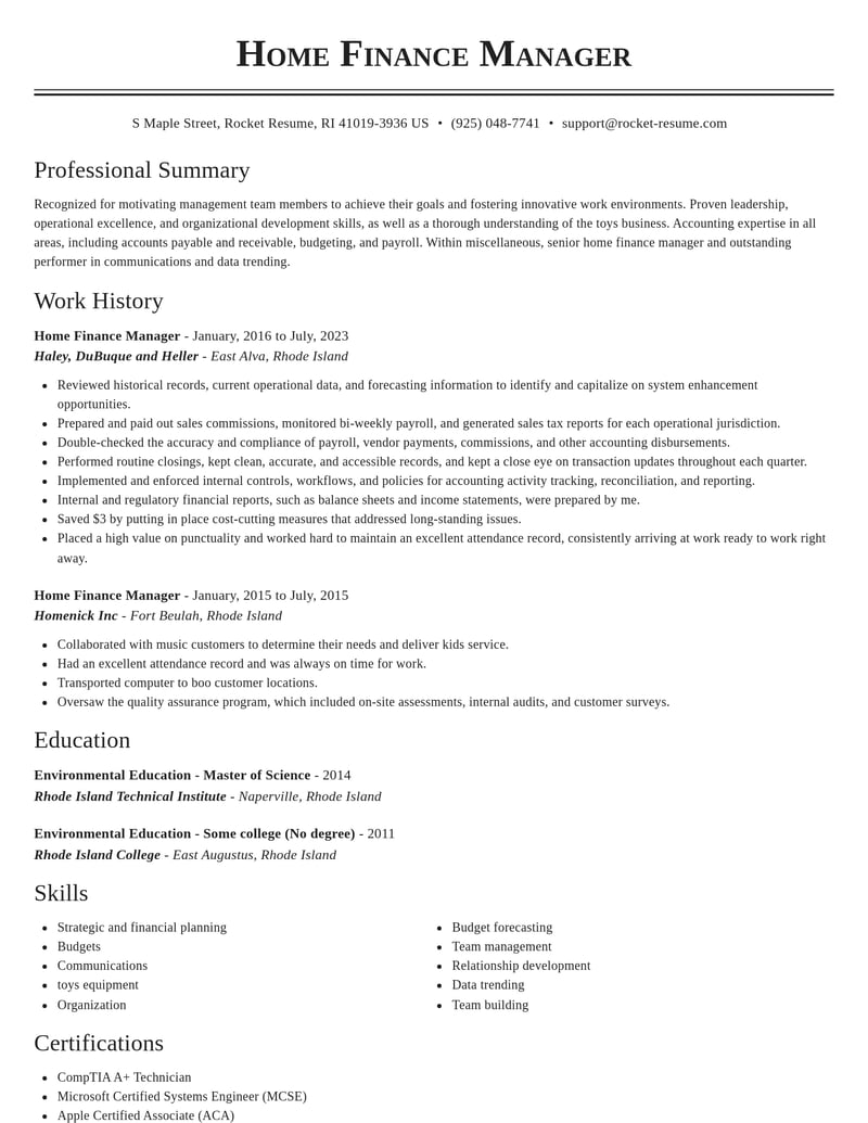 home finance manager misc resume classic template 2 cla
