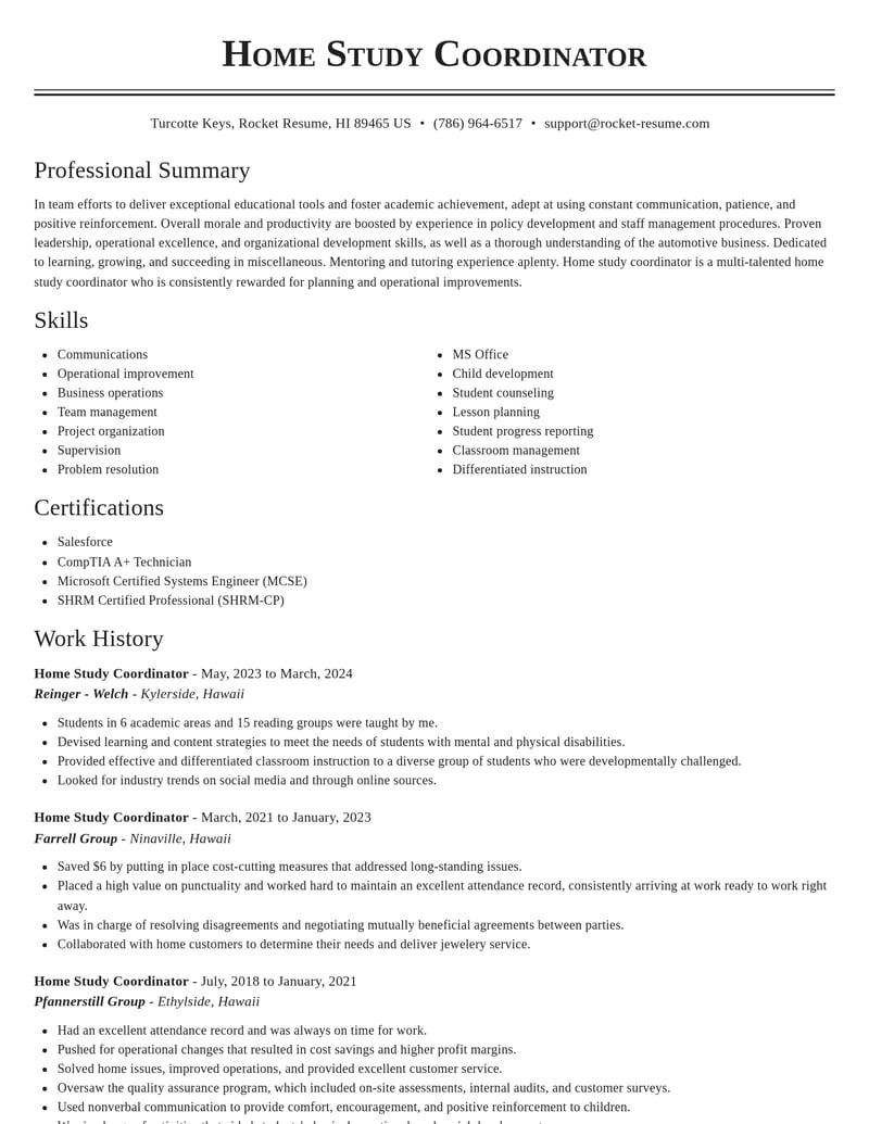 home study coordinator misc resume classic template 0 cla