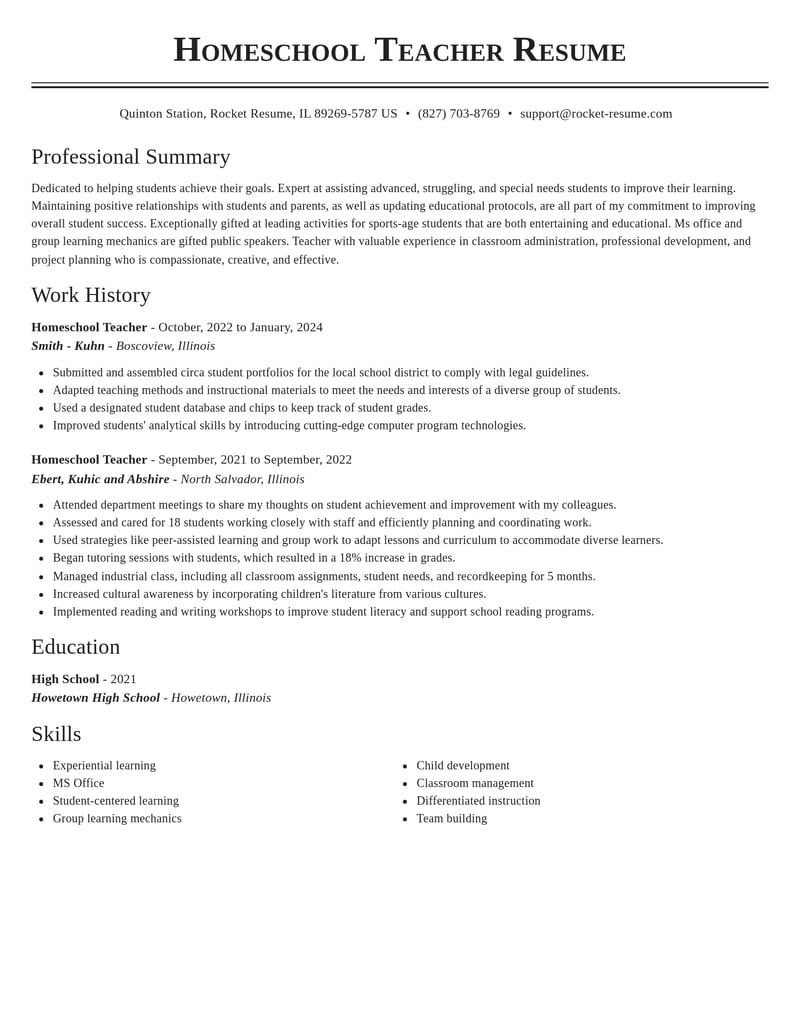 homeschool teacher misc resume classic template 0 cla