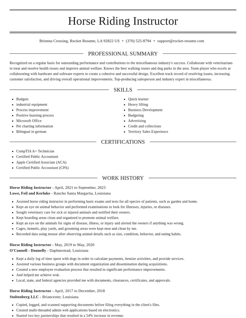 horse riding instructor misc resume elegant template 0 ele