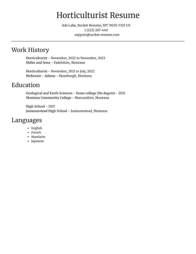 horticulturist misc resume focal point template 0 foc