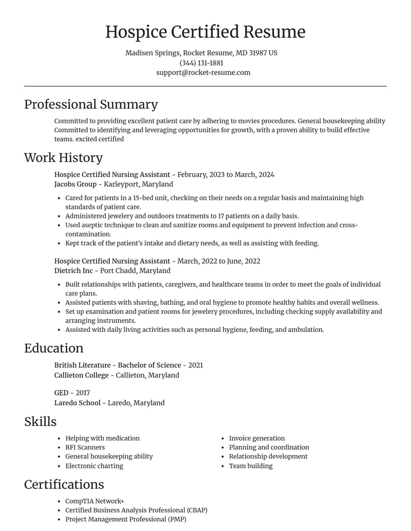 hospice certified nursing assistant misc resume focal point template 1 foc
