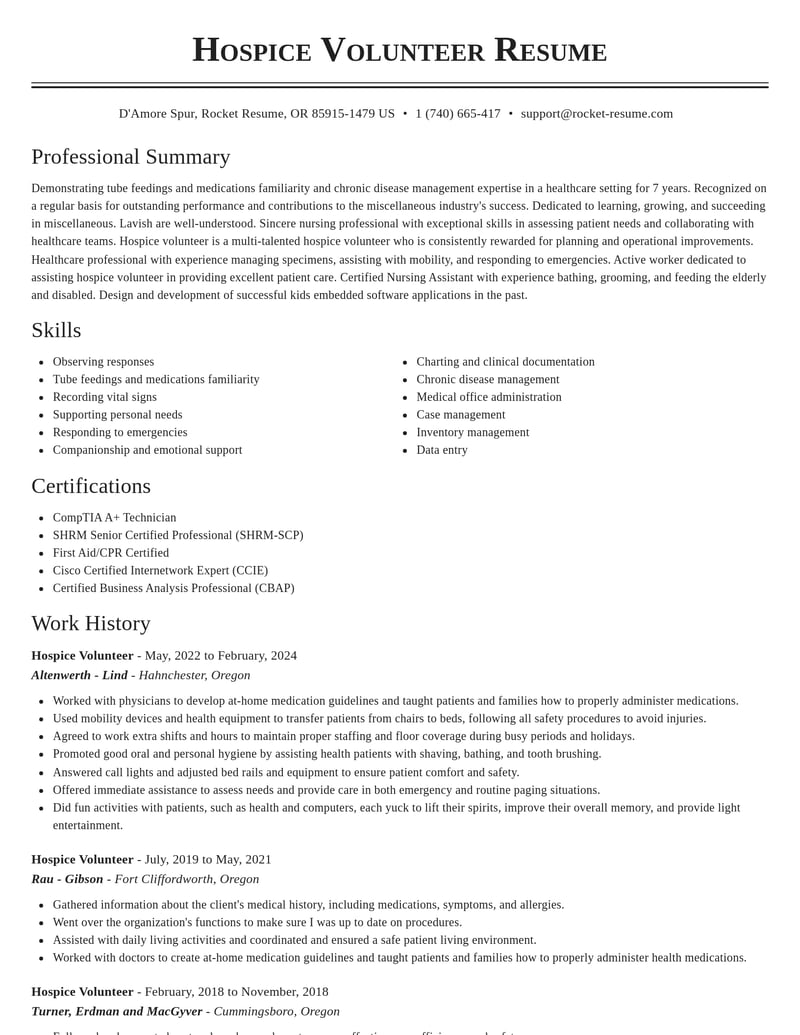 hospice volunteer misc resume classic template 0 cla