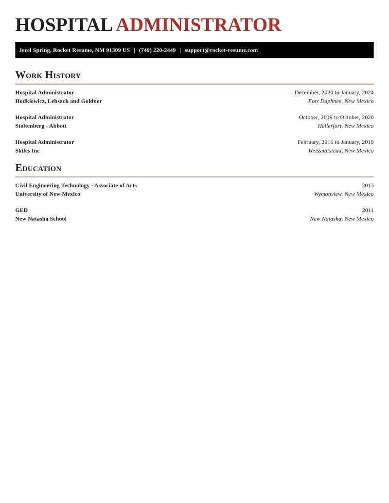 hospital administrator misc resume exquisite template 1 exq