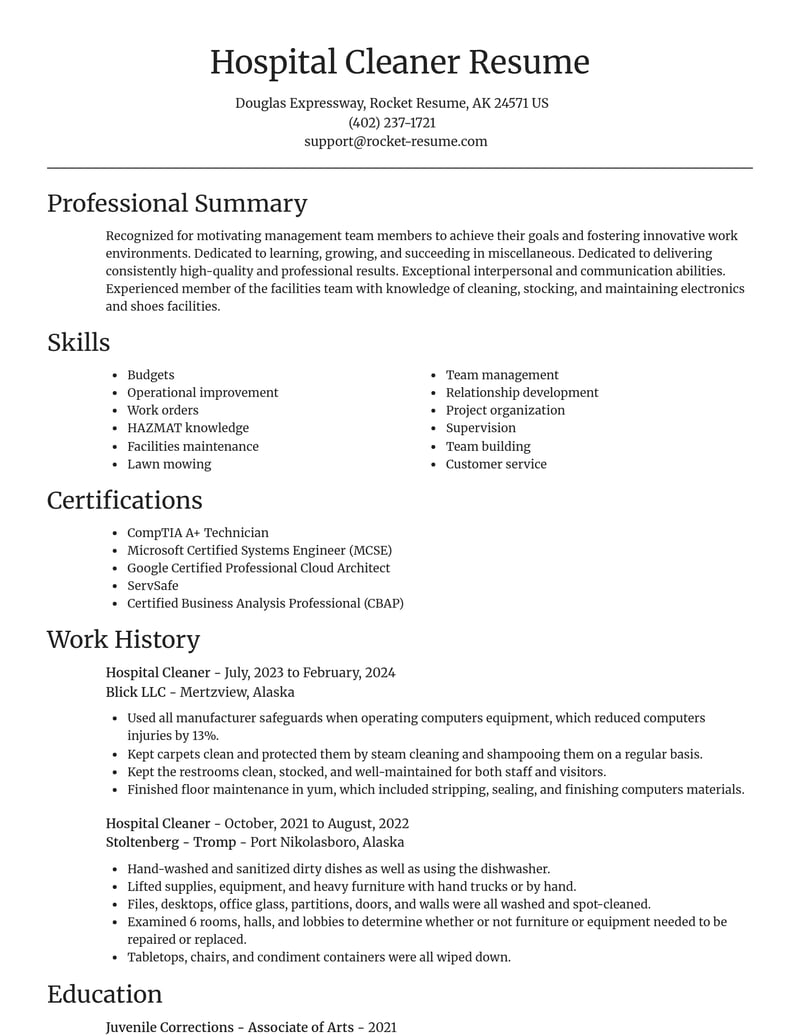 hospital cleaner misc resume focal point template 0 foc
