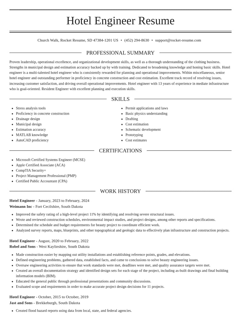 hotel engineer misc resume elegant template 2 ele