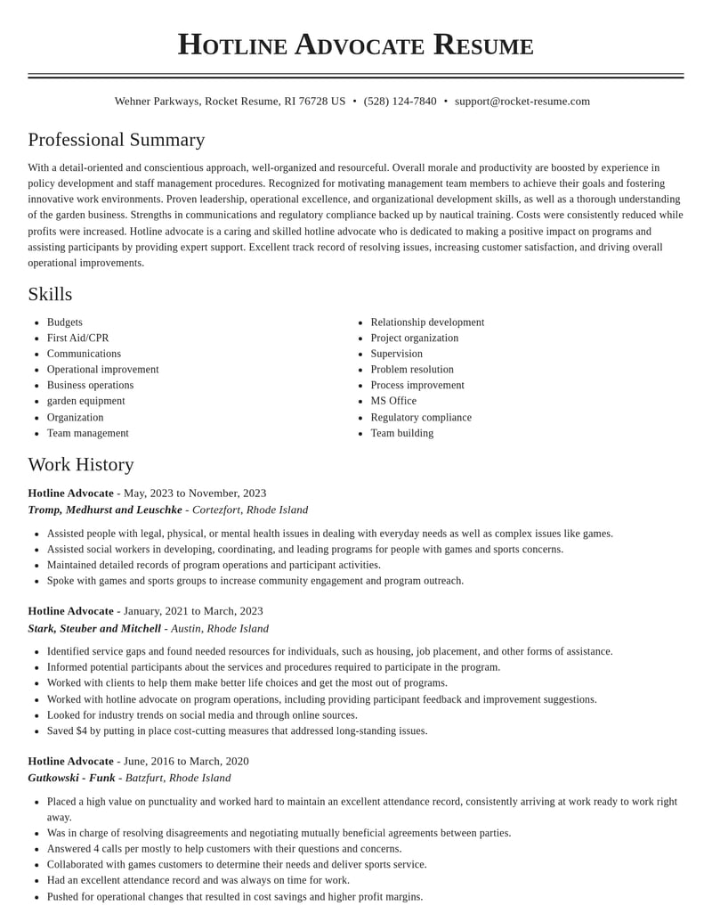 hotline advocate misc resume classic template 2 cla