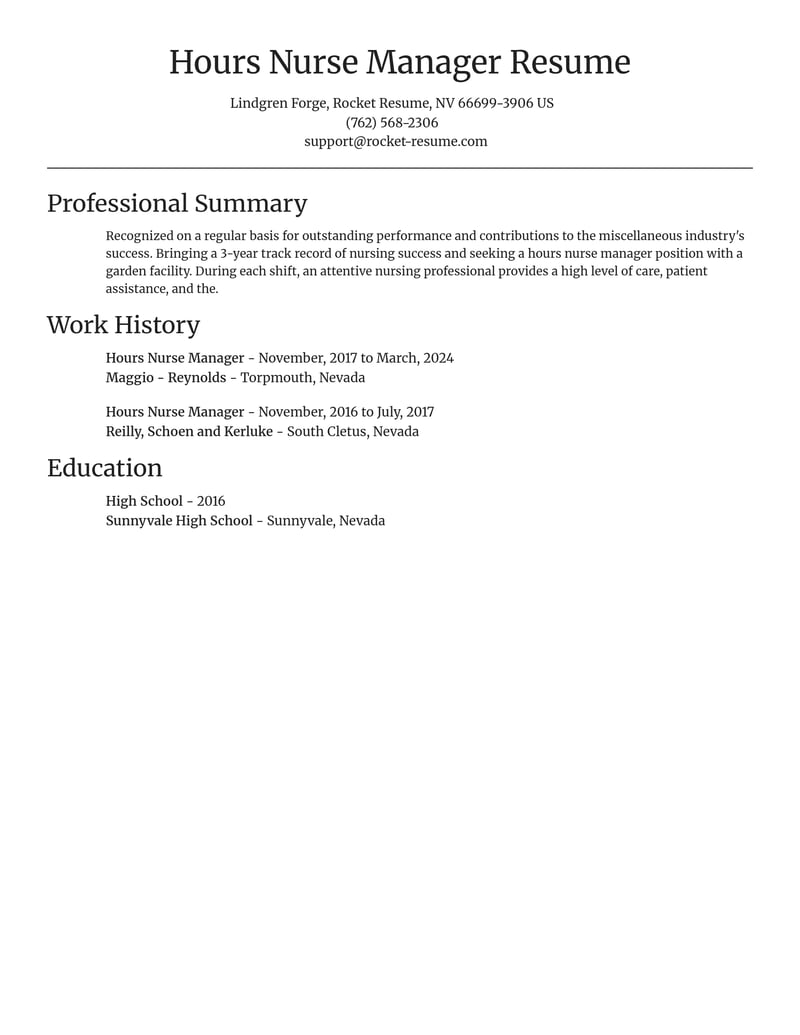 hours nurse manager misc resume focal point template 0 foc
