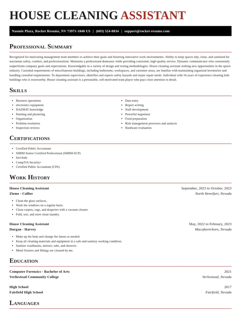 house cleaning assistant misc resume exquisite template 2 exq