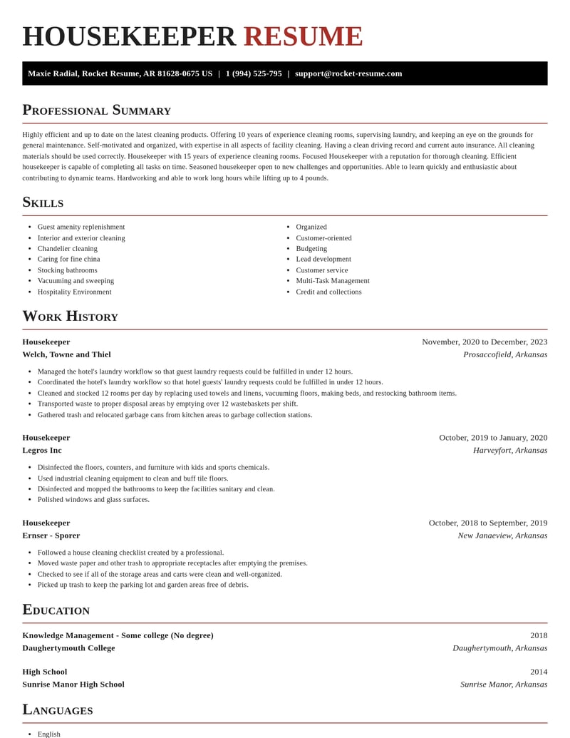 housekeeper misc resume exquisite template 2 exq
