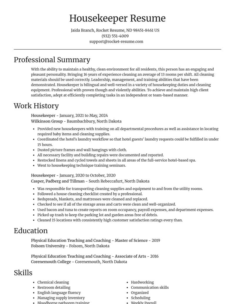 housekeeper misc resume focal point template 2 foc