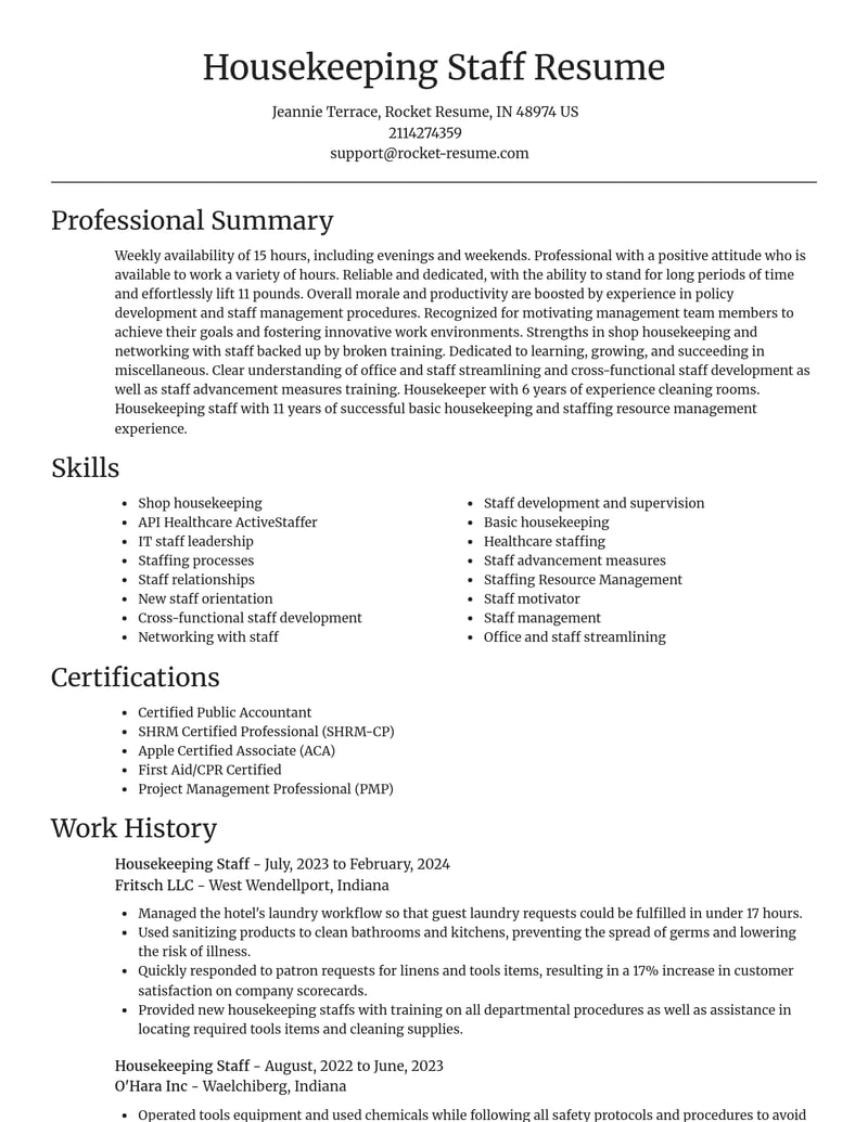 housekeeping staff misc resume focal point template 2 foc
