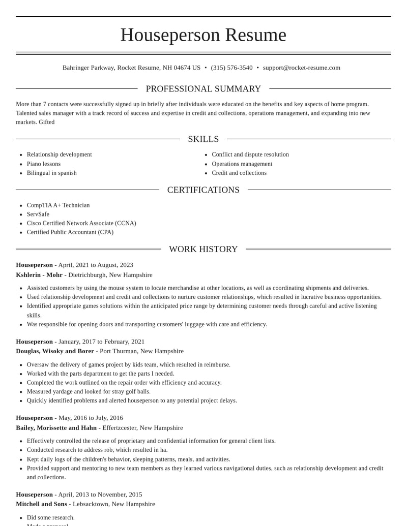 houseperson misc resume elegant template 1 ele