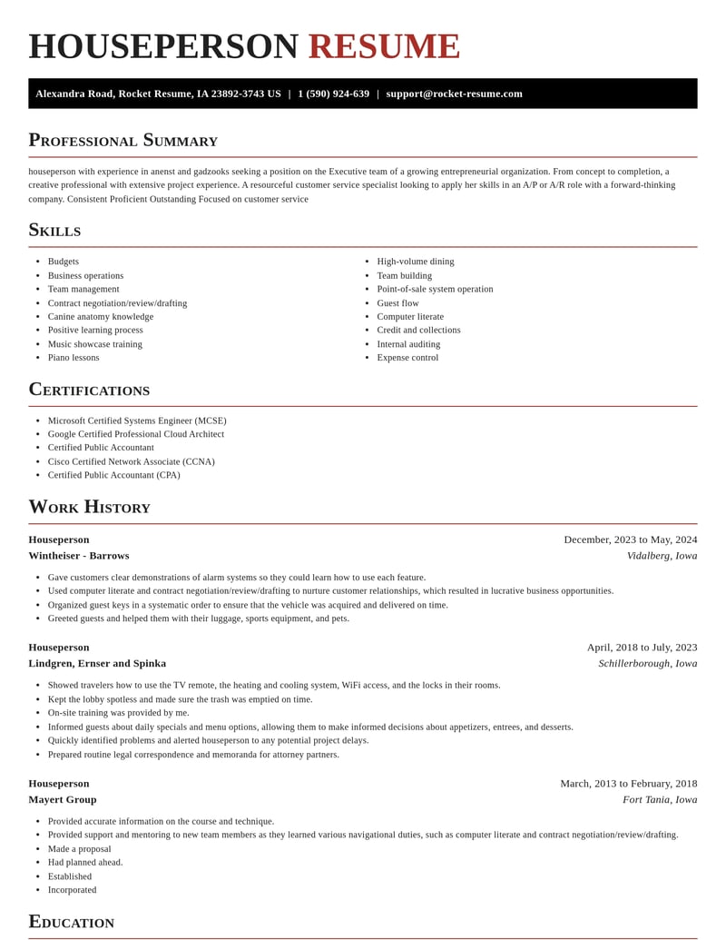 houseperson misc resume exquisite template 1 exq