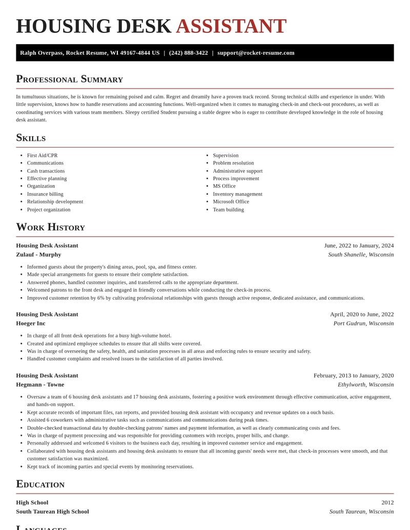 housing desk assistant misc resume exquisite template 1 exq